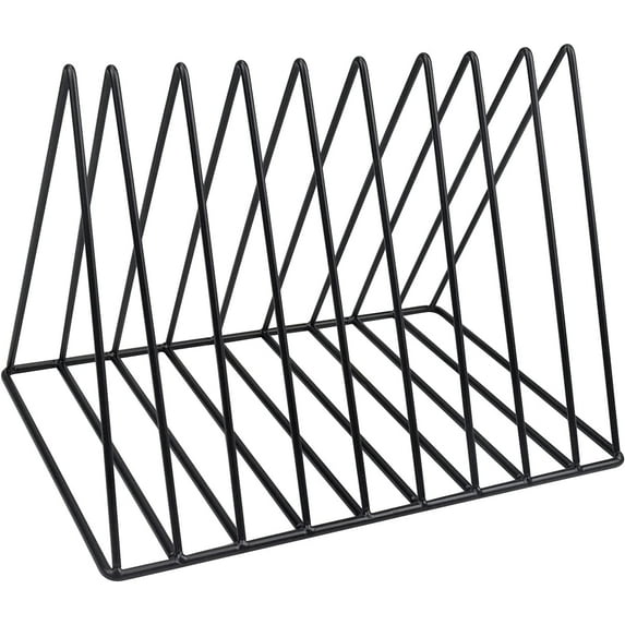 GIXUSIL Triangle Desktop Magazine Storage Rack, Black 9Slots Metal Record Storage Holder Stand Rack, Vinyl Record Rack Freestanding, Document File Stand, Multifunctional Desk Book Shelf Magazine Rack