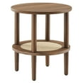 thumbnail image 1 of Modway Torus Round Wood Side Table with Lower Rattan Shelf in Walnut, 1 of 3