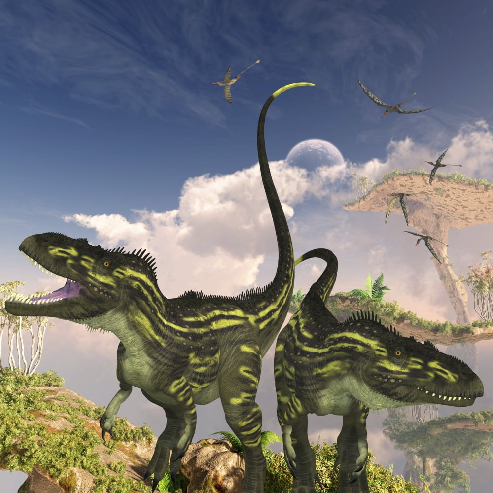 Torvosaurus dinosaurs on a cliff searching for prey Canvas Art - Corey FordStocktrek Images (28 x 28)