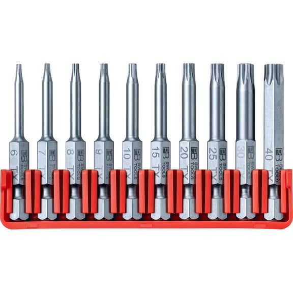 Torx Bit Block PB E6.703 CN | 100% Swiss Made | 10-Piece Bit Set with Long E6 1/4" PrecisionBits, Sized T6-T40