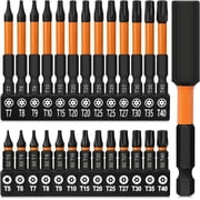 Tonsiki 27Pcs Impact Tamper Proof Torx Bit Set, Magnetic 6 Star Bit Set, 25/60mm Security Torx Screwdriver Sets, Driver Bit Extension Holder, T5-T40