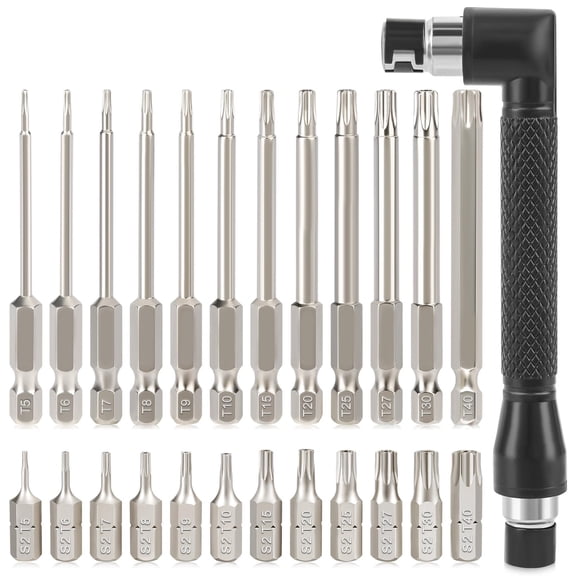 Torx Bit Set ,Tonsiki 24Pcs Torx Screwdriver Sets S2 Steel Magnetic Tamper Proof Torx Security Bit with Right Angle Screwdriver