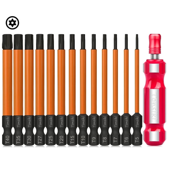 Torx Bit Set with 1/4 inch Magnetic Bit Driver,Tonsiki 13PCS Security Tamper Proof Torx Star Bits Set,Magnetic Torx Screwdriver Set