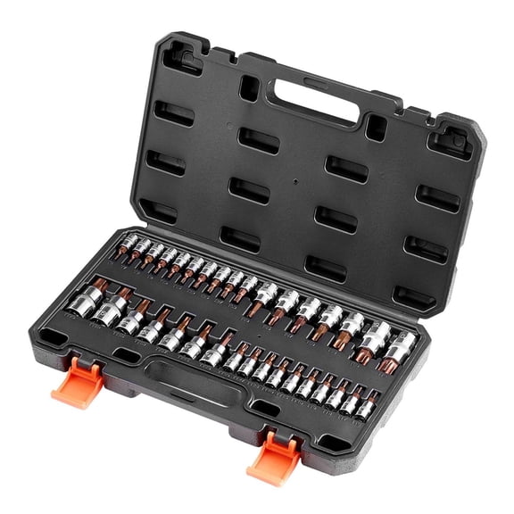 Torx Bit Socket Set 34-Piece T6-T70, 1/4", 3/8", 1/2" Drive, S2 & CR-V Steel, Tamper Proof Star Sockets with Case, Auto Repair, Mechanics