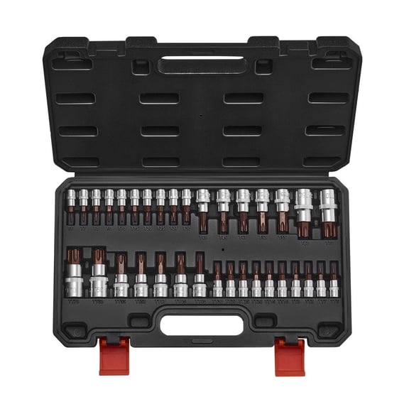 Torx Bit Socket Set 34-Piece T6-T70, 1/4", 3/8", 1/2" Drive, S2 Steel Tamper Proof Star Sockets with Storage Case, Mechanics Tools for Automotive Repair