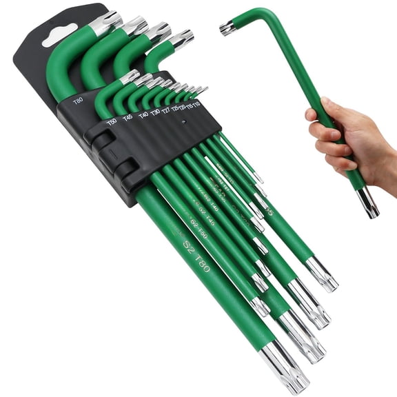 Torx Key Wrench Set | 13-piece Durable S2 Star Keys L-shaped Long Arm Design Sizes T10 To T80 Automotive Mechanic Furniture Professional Grade Tools