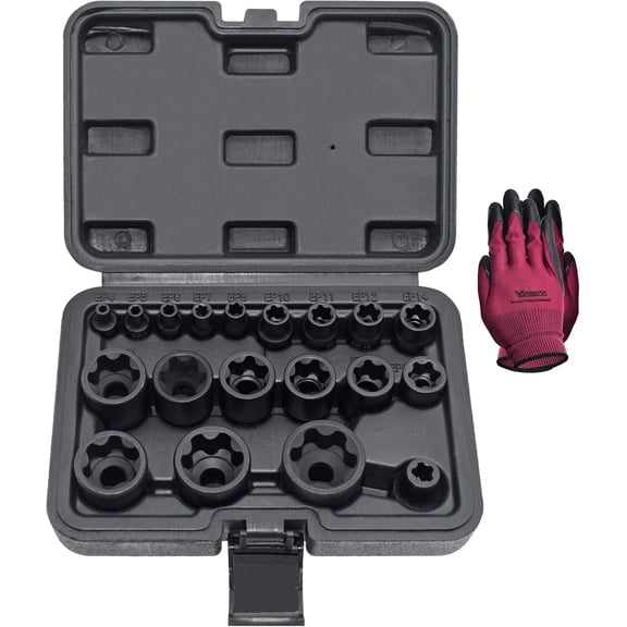 Torx Plus Socket Set, External Torx Plus 6 Point EP Socket EP4 - EP32 19Pcs With 1/2'' 3/8'' 1/4'' Dr, Replacement for E-TORX Socket Set, Works with Most Cars and Tesla