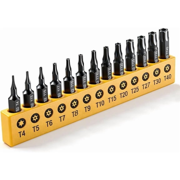 Torx Punch & Bit Set 13 count 1-Inch, S2 Steel Tamper Proof Bits with Hole (T4, TT5-TT40) for Electronics, Auto & Driver, 1/4" Hex Shank Specialty Bits