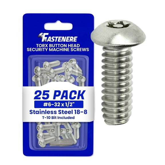Torx Security Machine s - 6-32 x 1/2" (25-Pack) Stainless Steel, Tamper-Resistant, Button Head s, Bolt for Higher Level of Safety & Theft Prevention