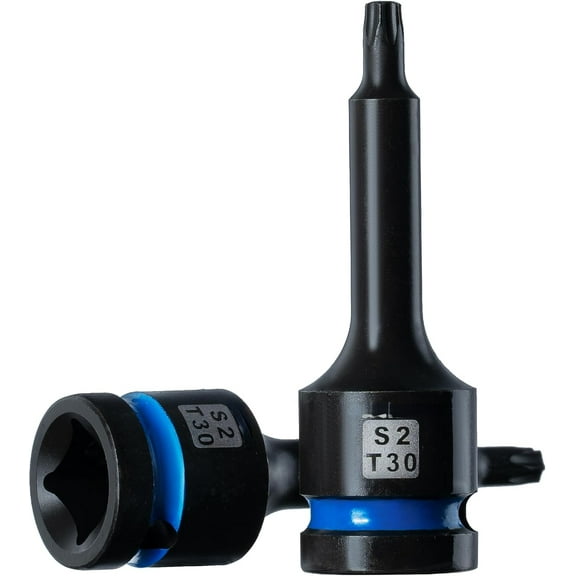 Torx T30 Impact Bit Socket Set 2pcs,1/2" S2 Steel Air Drive Star Sockets, Long High Impact Bits,Professional Mechanic & Automotive Repair Socket Set