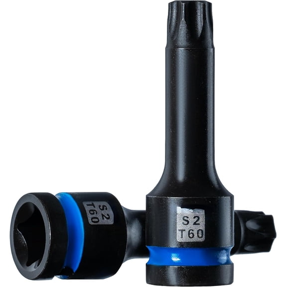 Torx T60 Impact Bit Socket Set 2pcs,1/2" S2 Steel Air Drive Star Sockets, Long High Impact Bits,Professional Mechanic & Automotive Repair Socket Set