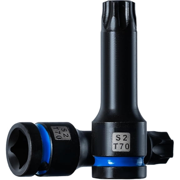 Torx T70 Impact Bit Socket Set 2pcs,1/2" S2 Steel Air Drive Star Sockets, Long High Impact Bits,Professional Mechanic & Automotive Repair Socket Set