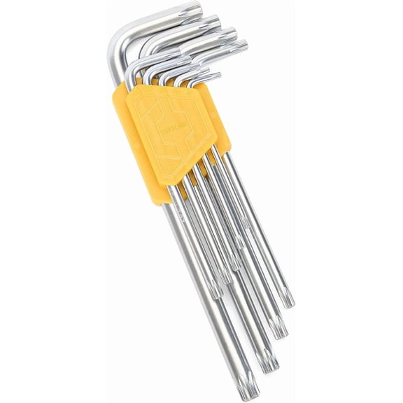 Torx Wrench Set Star Key Cr-V T-Handle – 9PCS Torx Allen Key Set, T10–T50, Chrome Vanadium Steel, Silver Finish, Long Arm, for Electronics, Furniture Screws, Automotive Fixes