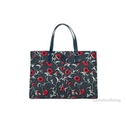 Tory Burch Womens Large Nylon Floral Printed Tote Navy / Red