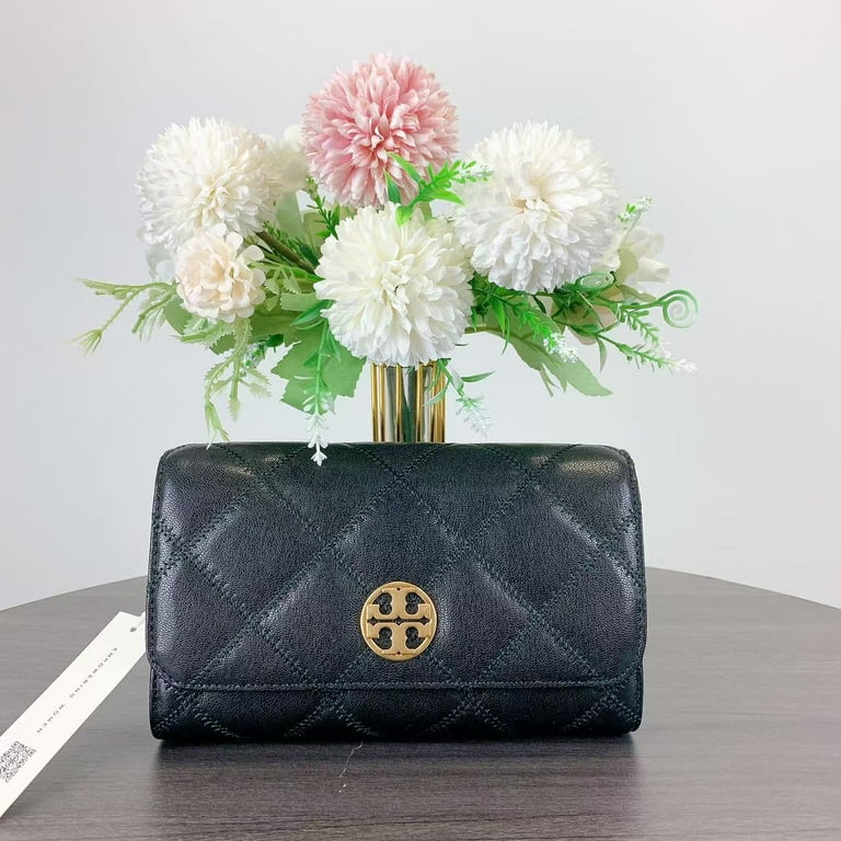 小物 Tory Burch Wallet Flower embossed Black Tory Burch 164055 WILLA CHAIN WALLET IN BLACK - Walmart.com