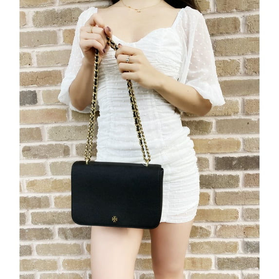 Tory Burch Women's Emerson Saffiano Leather Medium Adjustable Shoulder Bag (Black)