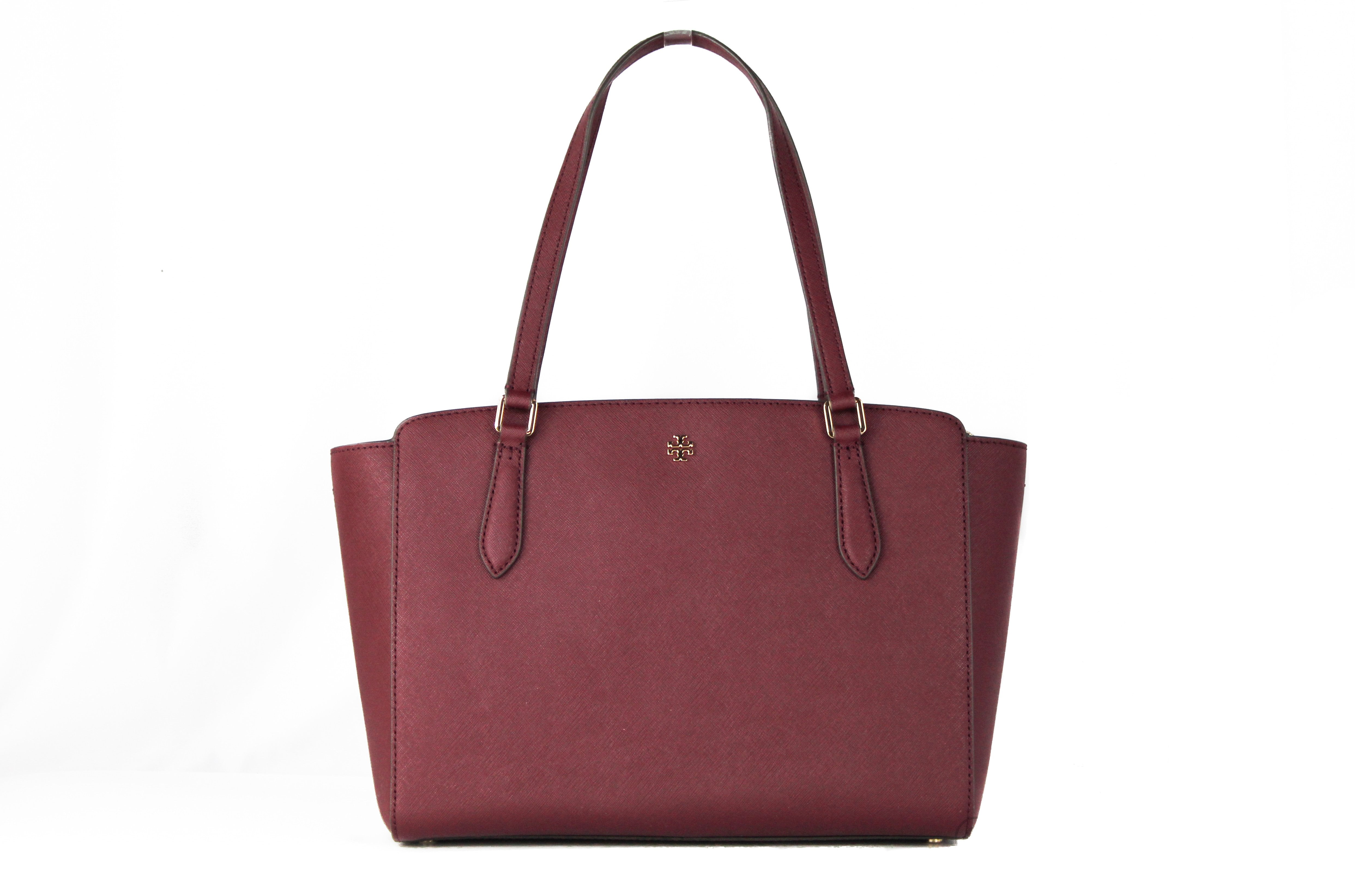 Tory Burch Emerson Saffiano Leather Mini Top Zip Tote Handbag Brilliant Red