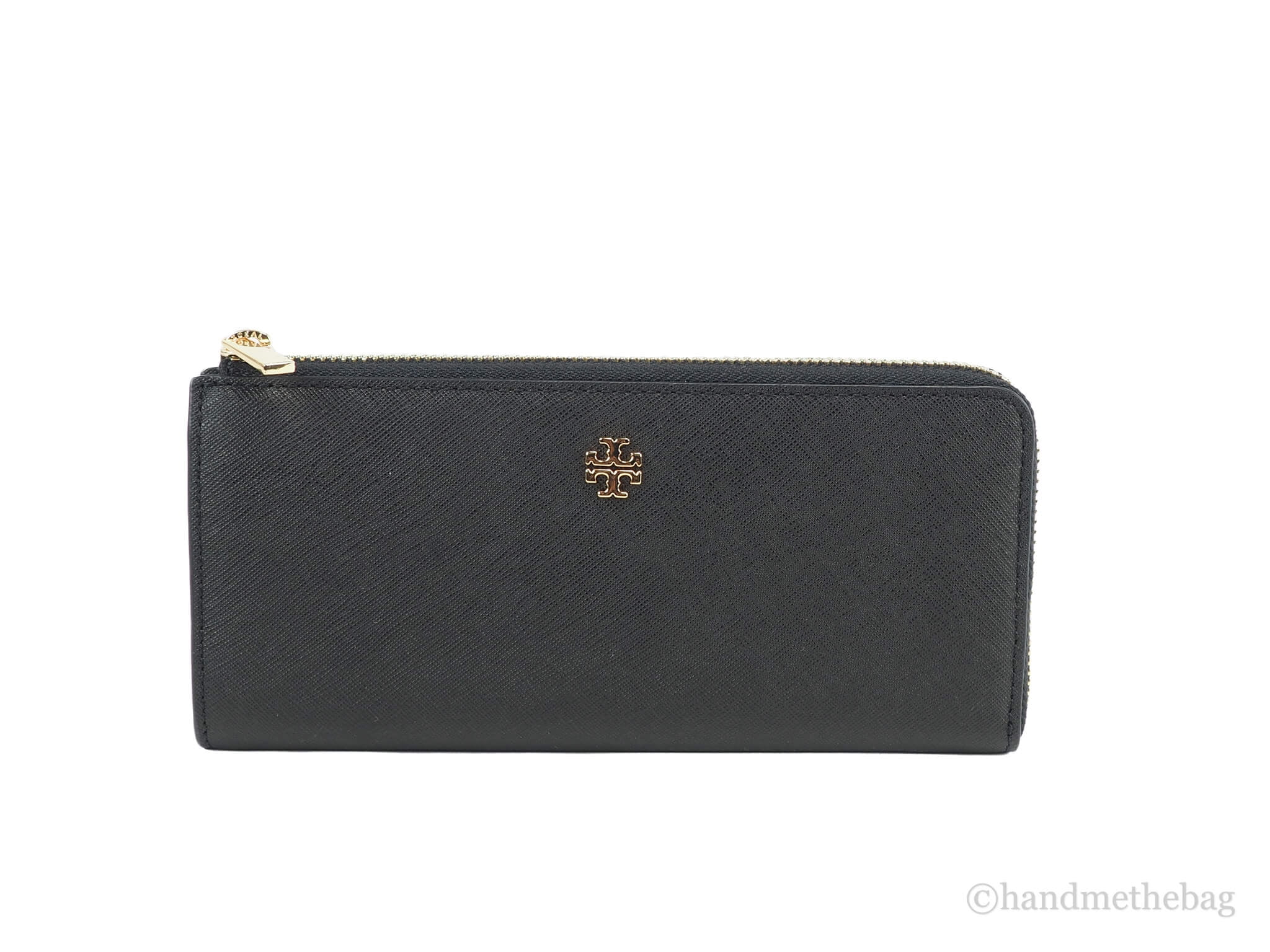 Tory Burch (86078) Emerson Black Saffiano Leather L- Zip Continental Wallet