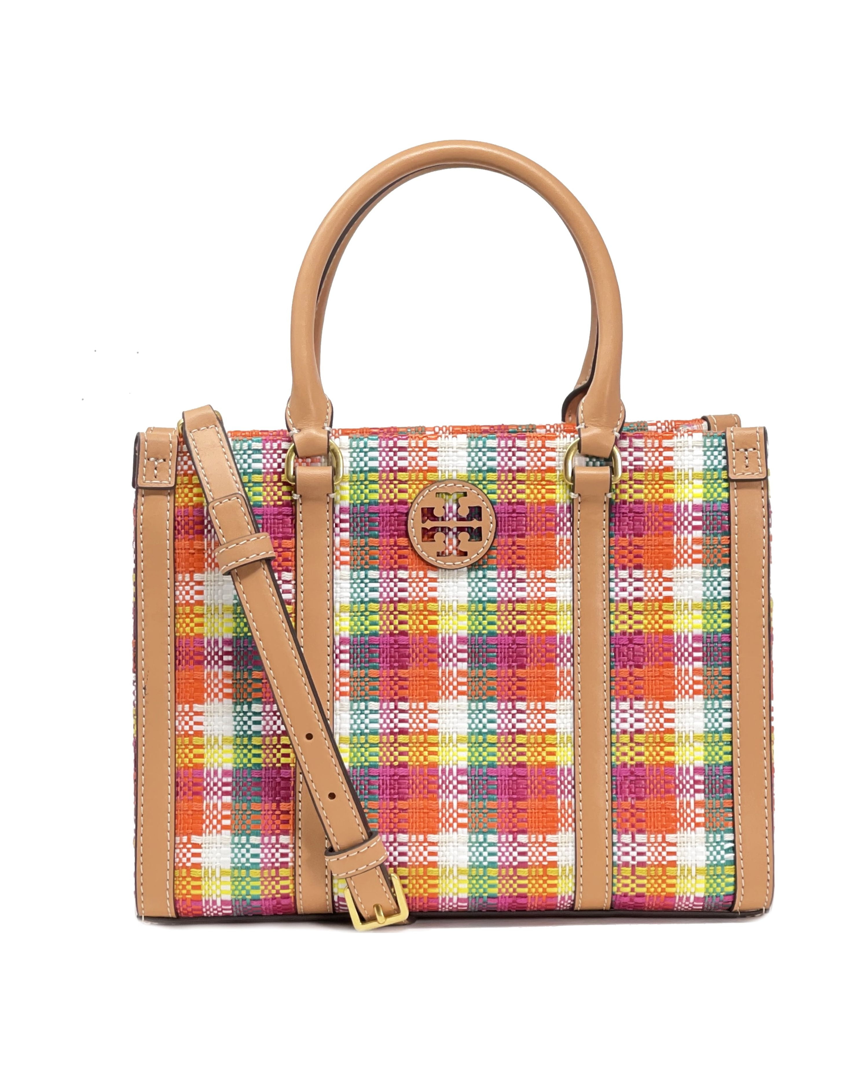 Tory Burch Blake Plaid Handbag Small Tote Recycled Poly Weave Crossbody Walmart