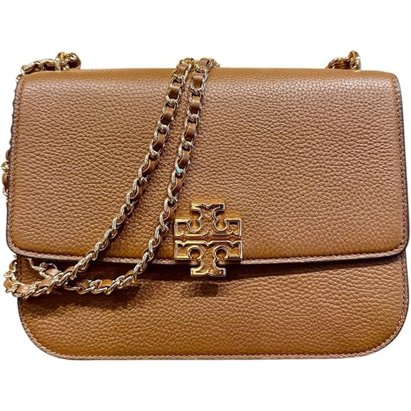 Tory Burch Britten Medium Pebbled Leather Shoulder Bag, Moose Brown