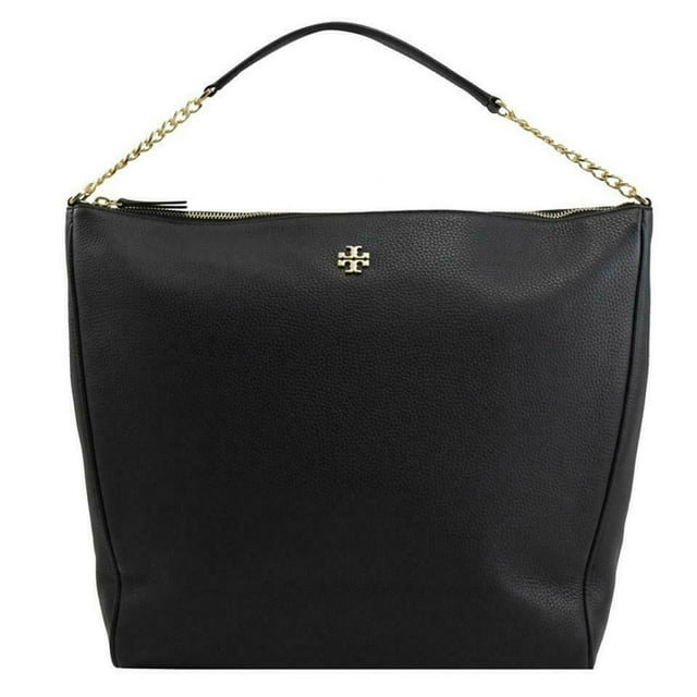 Tory Burch Carter Slouchy Pebble Leather Reva Zip Chain Hobo Bag in Black
