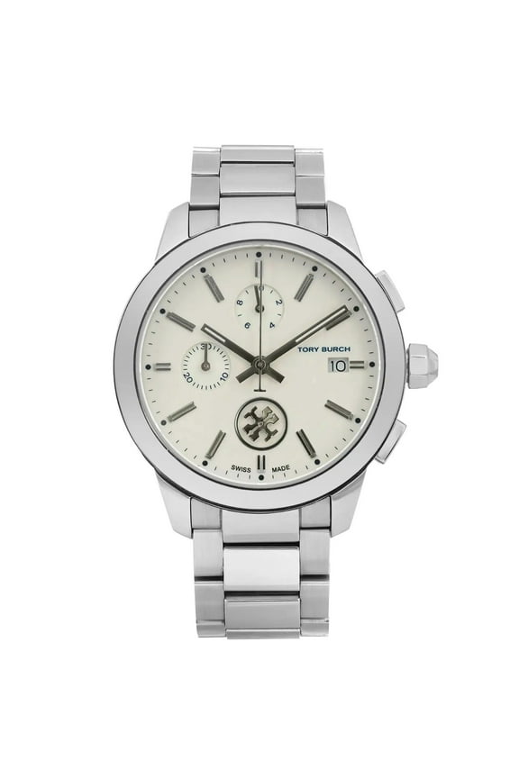 Pre-Owned Tory Burch Collins Cream Dial Chronograph Steel Quartz Ladies Watch TB1252 (Good)