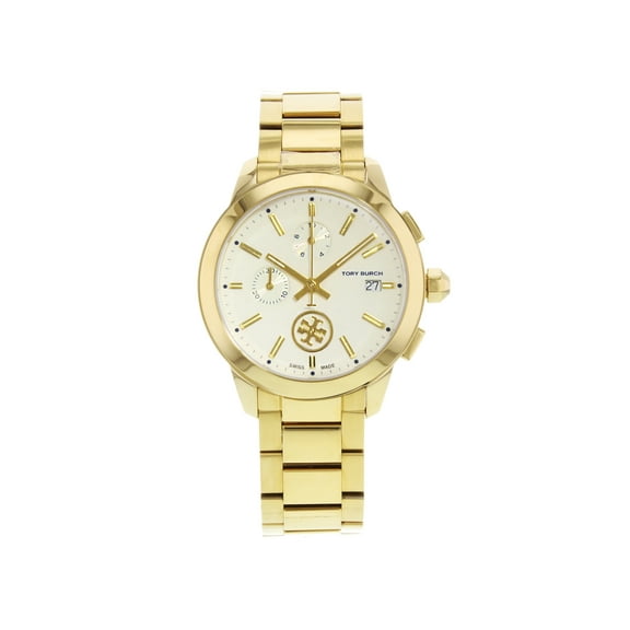 Pre-Owned Tory Burch Collins Yellow Gold Tone Cream Dial Steel Quartz Ladies Wristwatch TB1250