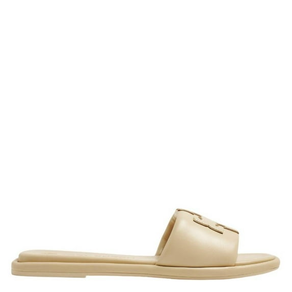 Tory Burch Double T Sport Women's Leather Logo Flat Slide Sandals