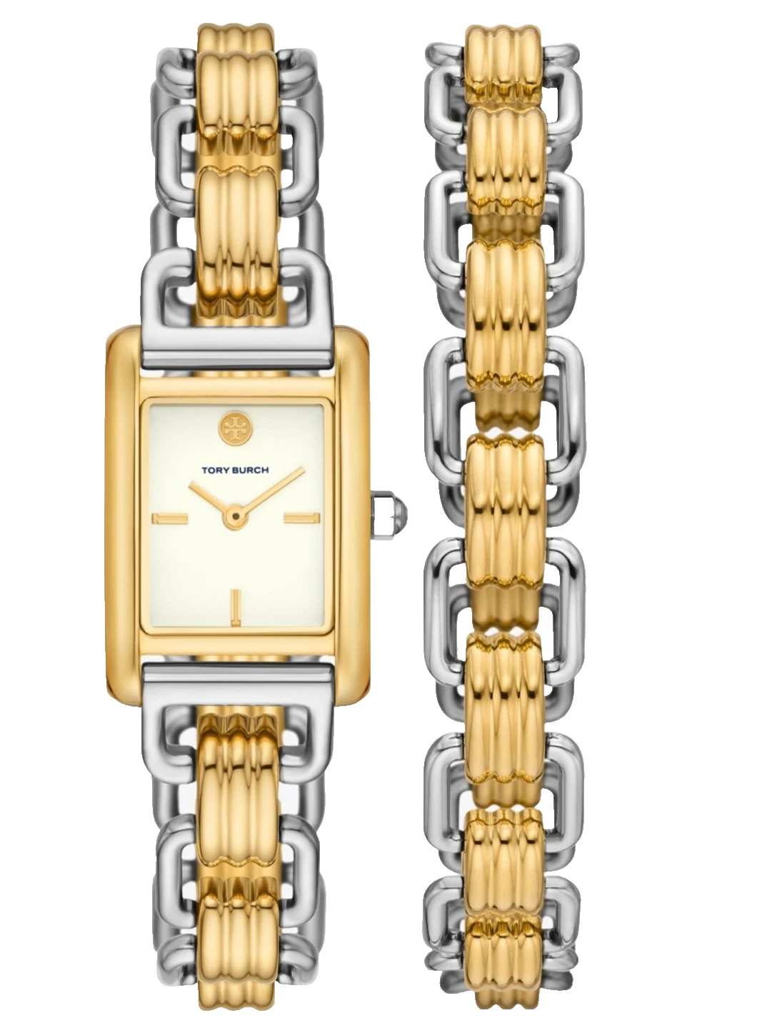 Tory Burch Eleanor TBW1074 Cream Dial Two Tone Double Bracelet 28MM Womens Watch