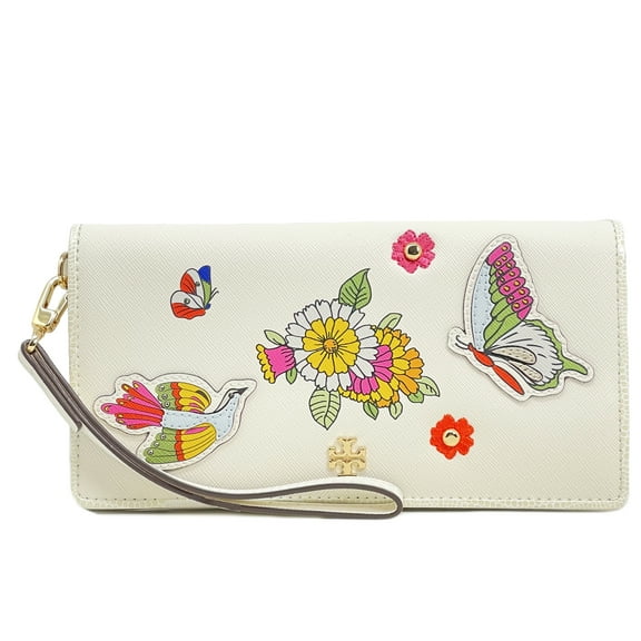 Tory Burch Emerson Applique Snap Continental Wallet Wristlet (New Ivory / Multi)