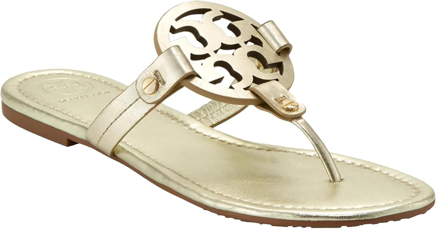 サンダル・ミュール TORY BURCH Gold Leather Miller Thong Slippers Tory Burch Women's Miller Soft Metallic Leather Slide Thong