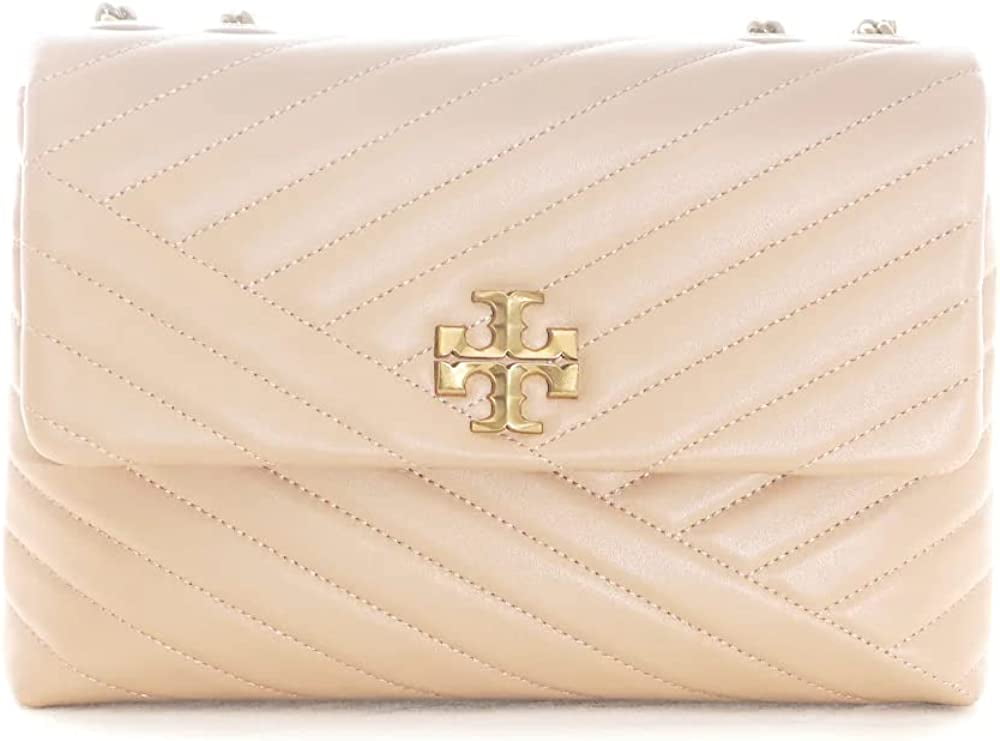 TORY BURCH Kira Devon Sand Chevron Leather Shoulder Chain Bag Quilted Design New