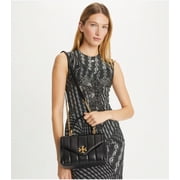 Tory Burch Kira Small Black Leather Single Top Handle Quilted Satchel Handbag Bag New