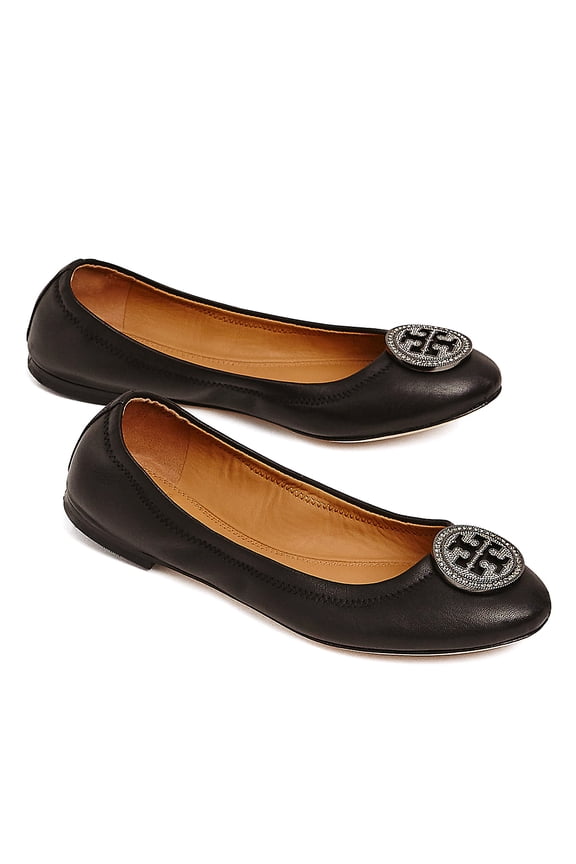 Liana Ballet Flat for Women Leather Slip On Flat Shoes (Black)