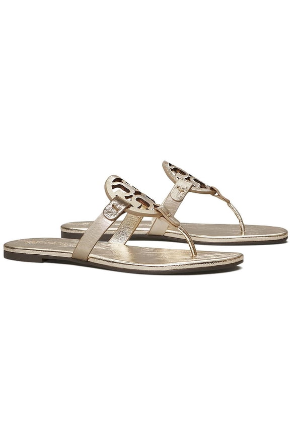 Miller Soft Women's Metallic Leather Memory Foam Slide Thong Sandals
