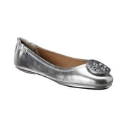Tory Burch Minnie Travel Leather Ballet Flat, 5.5, Silver