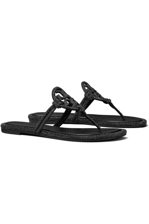 PERFECT BLACK Women's Miller Pave Logo Thong Sandals, US 7.5