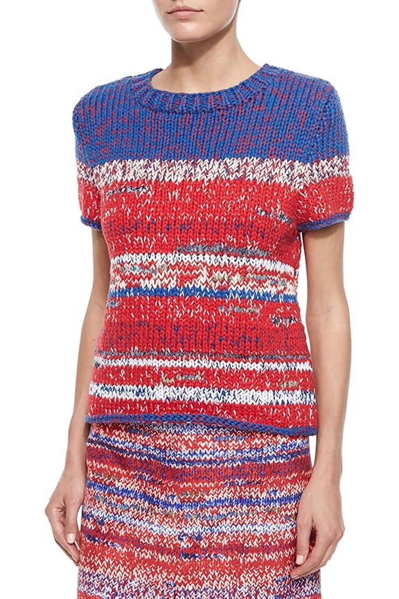 Short Sleeve Knit Sweater, Medium - Red