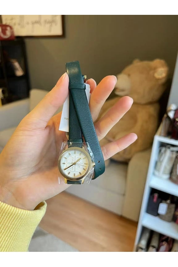 NEW Tory Burch Women's Gigi Valley Forge Green Leather Wrap Strap Watch TBW2003