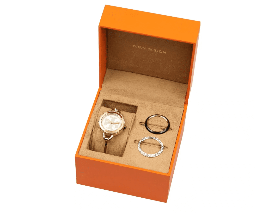 トリーバーチ 時計 ザ ミラー チェンジベゼル付 TBW6015 箱付【稼働品】 Tory Burch TBW6015SET Miller Cream Dial Gold Stainless Bangle