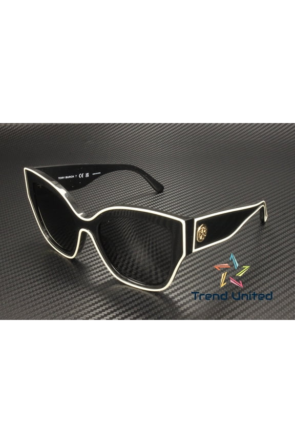 TY 7184U Plastic Womens Butterfly Sunglasses Black w/ Ivory Piping 54mm Adult