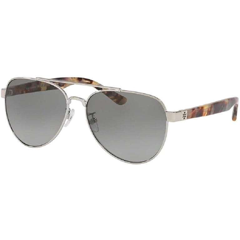 Tory Burch Shiny Silver Metal Sunglasses Tory Burch TY6076 32848F 56MM Shiny Silver/Navy Metal Stripe  main image 4