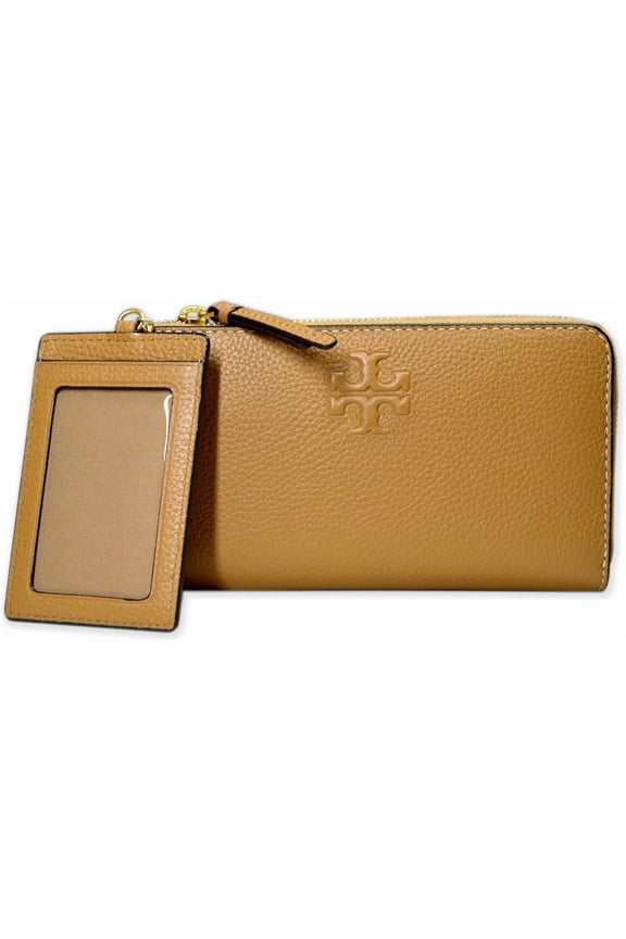Thea Zip Around Continental Wallet With ID Card Case, Pebble Leather With Gold Hardware (Tiramisu Brown)