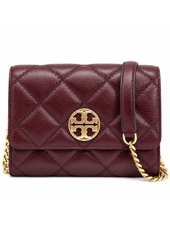 Women's Willa Small Quilted Chain Wallet Crossbody Bag (Maroon)