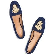 Tory Burch Women s Antonia Loafer, Felt Slip-On Flat with Embroidered Logo Navy