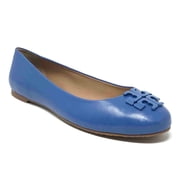 Tory Burch Women s Ballet Flat, Round Toe Slip-On Leather Flat with Logo Blue, Size 6