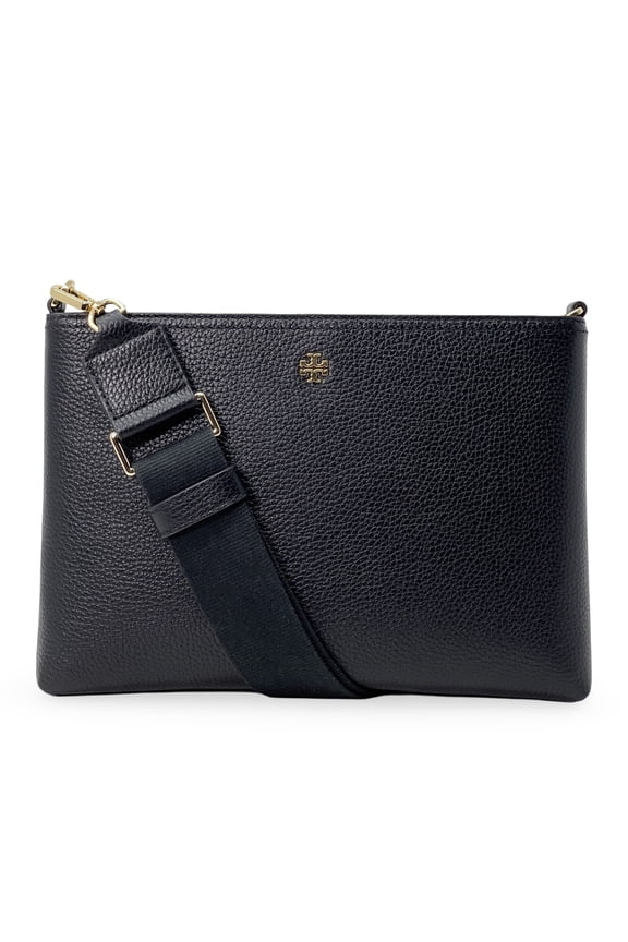 Women's Blake Medium Pebbled Leather Top-Zip Swingpack Crossbody Bag (Black)