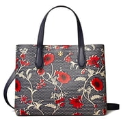 Tory Burch Womens Blake Printed Pebbled Leather Small Satchel Navy / Red