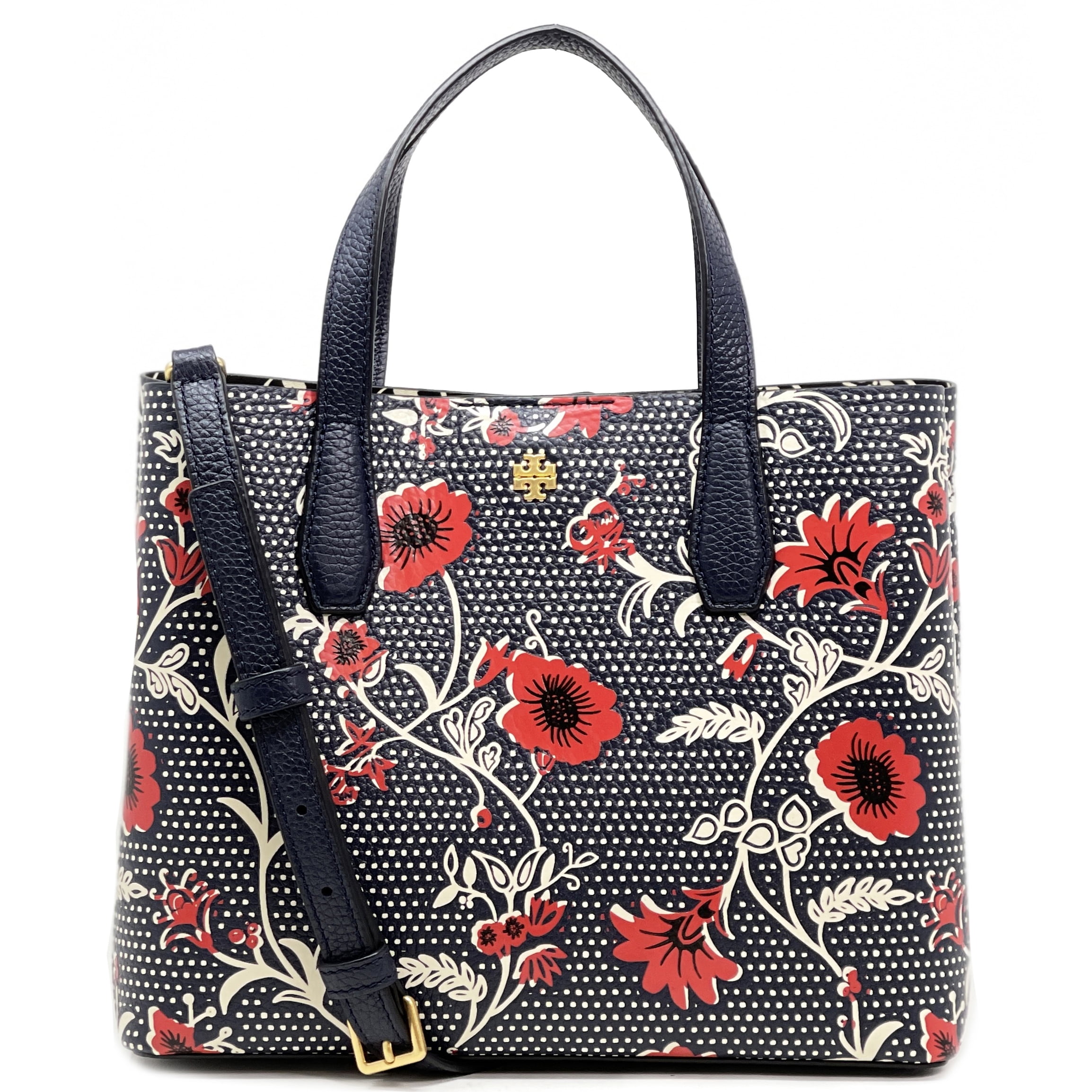 Tory Burch Women's Blake Printed Pebbled Leather Small Tote (Navy