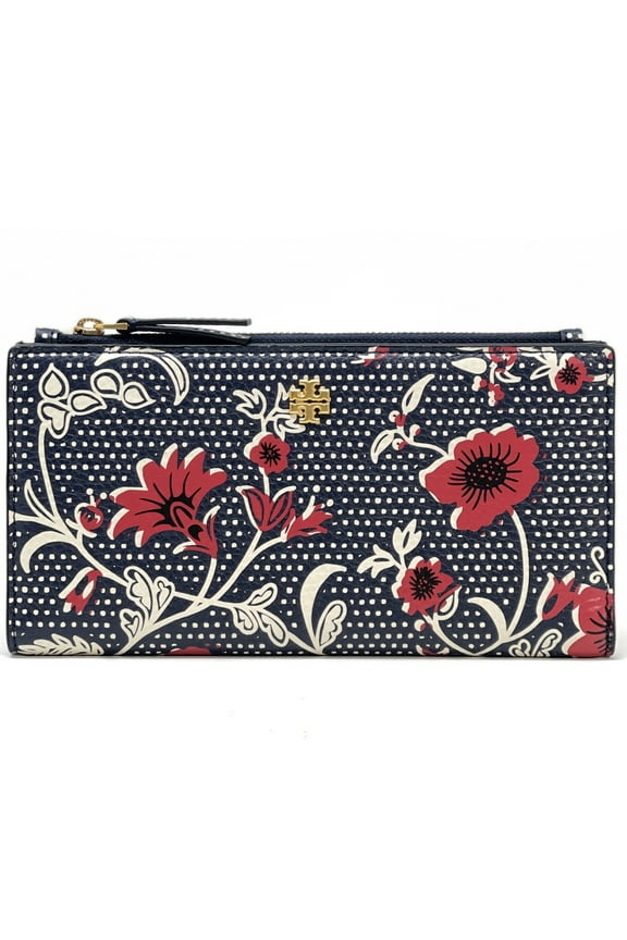 Women's Blake Slim Printed Pebbled Leather Envelope Wallet (Navy / Red)